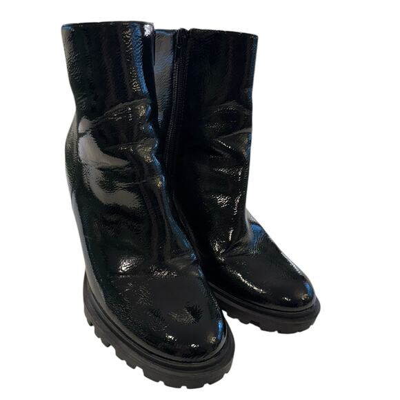 Forever 21 Black Patent Chunky Heel Ankle Boots 8 Side Zip Goth Grunge Trendy - Picture 5 of 8